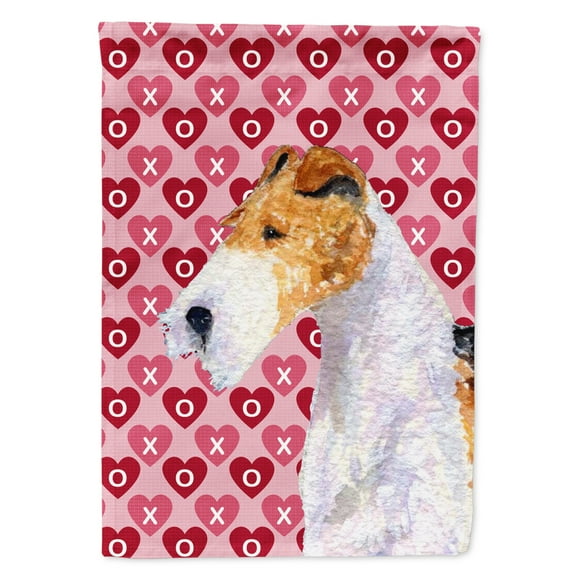 Carolines Treasures SS4478-FLAG-PARENT Fox Terrier Hearts Love and Valentines Day Portrait Flag  multicolor
