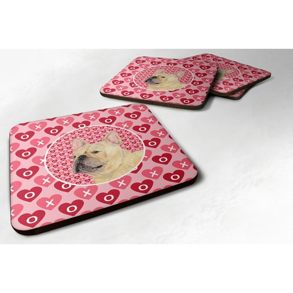Carolines Treasures SS4485FC French Bulldog Hearts Love and Valentines Day Portrait Foam Coaster Set of 4 3 1/2 x 3 1/2