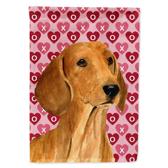 Carolines Treasures SS4487-FLAG-PARENT Dachshund Hearts Love and Valentines Day Portrait Flag  multicolor