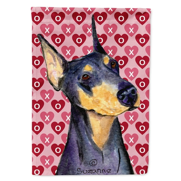 Carolines Treasures SS4495-FLAG-PARENT Doberman Hearts Love and Valentines Day Portrait Flag  multicolor