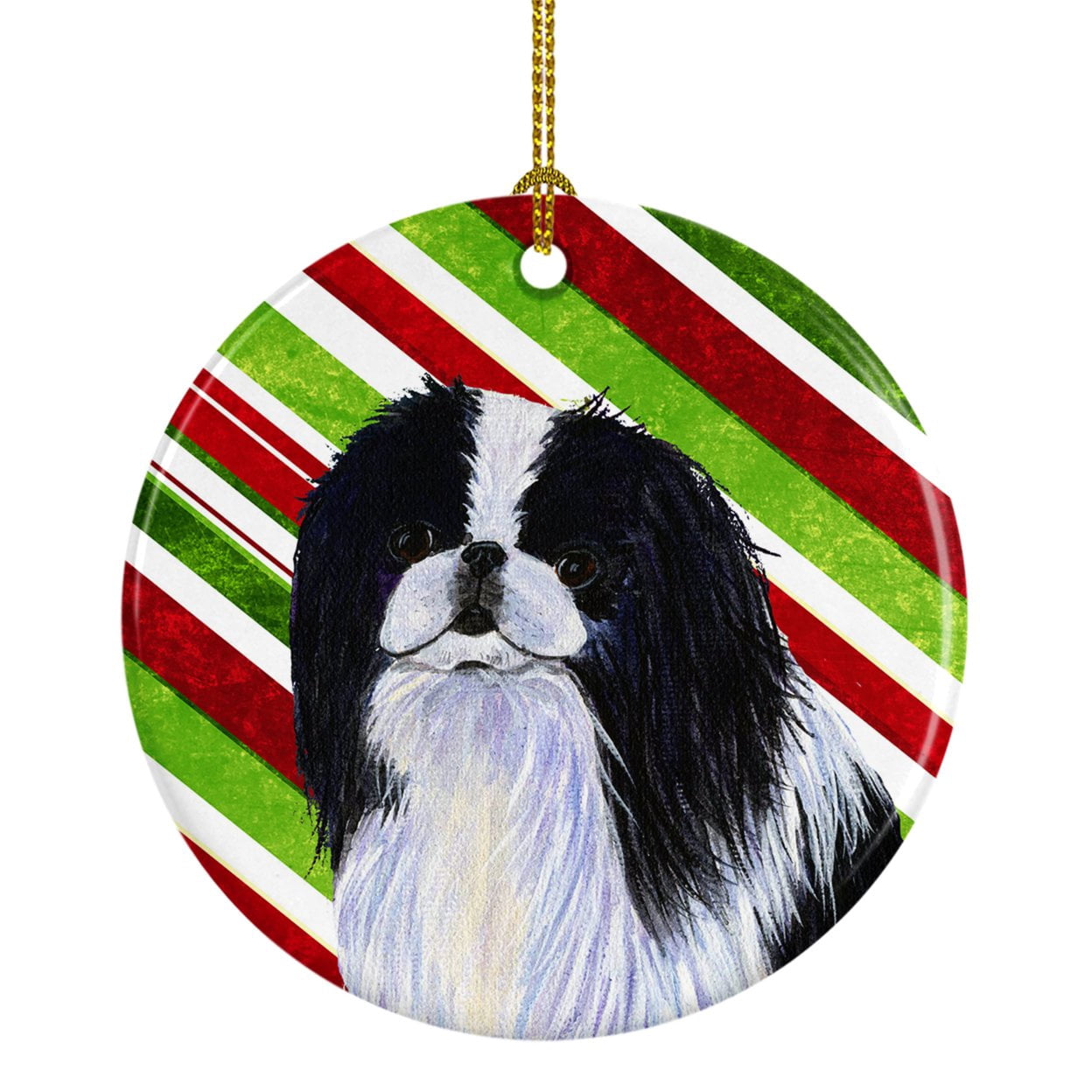 Japanese Chin Candy Cane Holiday Christmas Ceramic Ornament SS4536