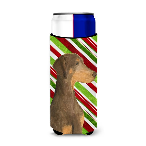 Carolines Treasures SS4548MUK Doberman Candy Cane Holiday Christmas Ultra Hugger for slim cans Slim Can multicolor