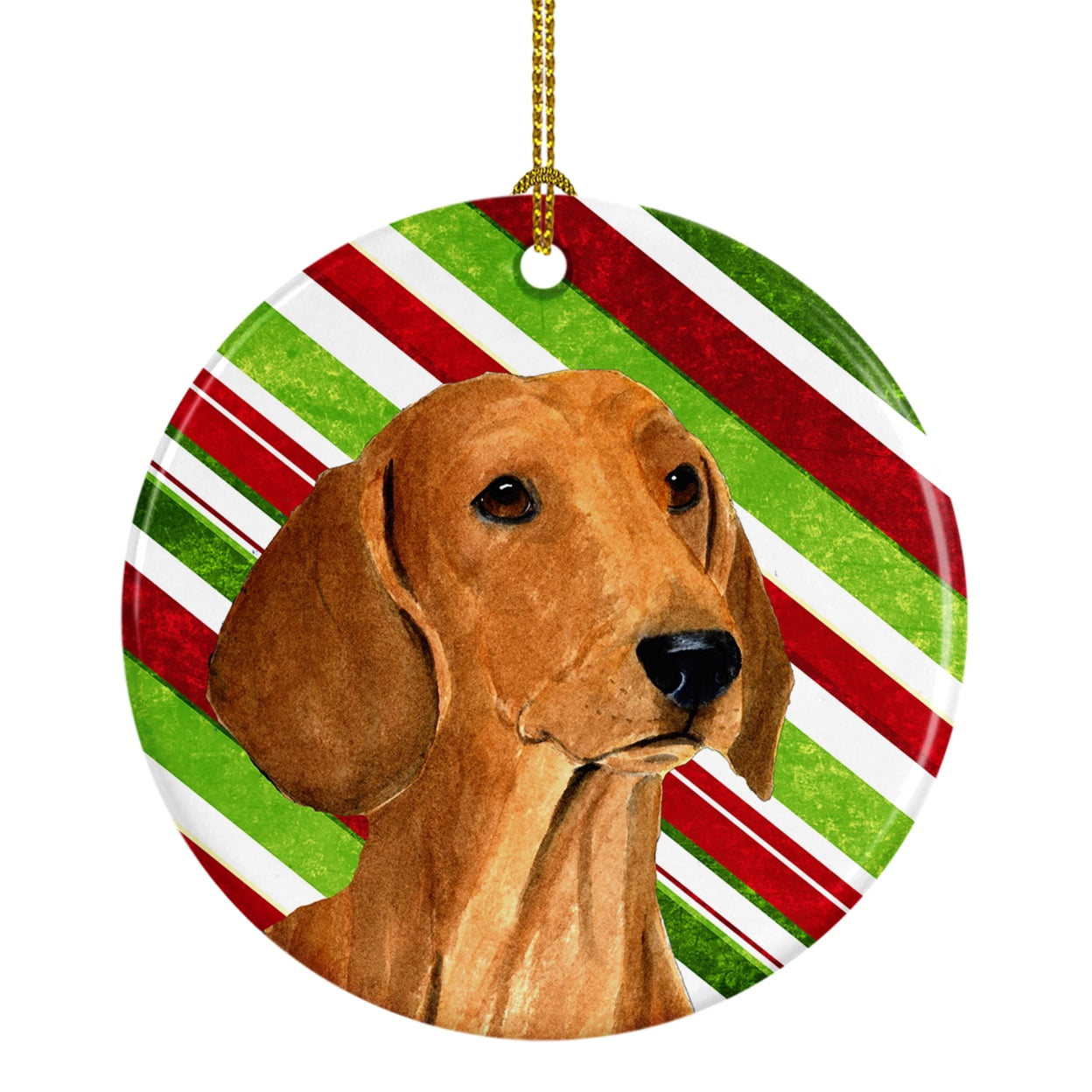 Carolines Treasures SS4556-CO1 Dachshund Candy Cane Holiday Christmas Ceramic Ornament 3 in multicolor