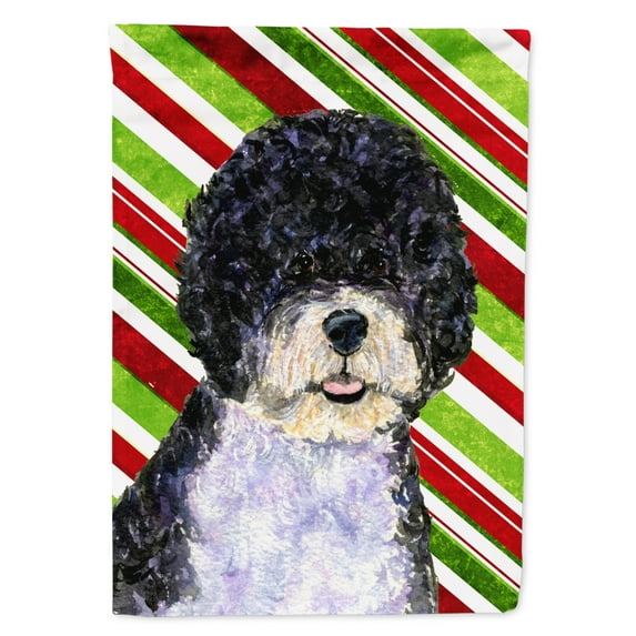 Portuguese Water Dog Candy Cane Holiday Christmas Flag Canvas House Size
