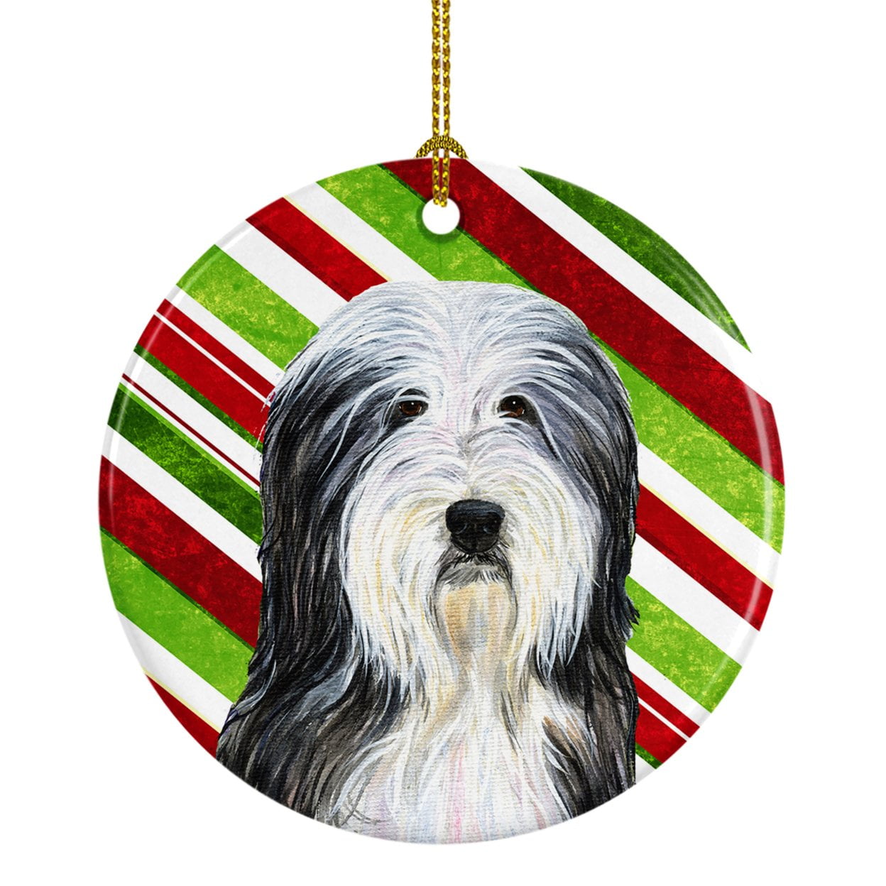 Carolines Treasures SS4566-CO1 Bearded Collie Candy Cane Holiday Christmas Ceramic Ornament 3 in multicolor