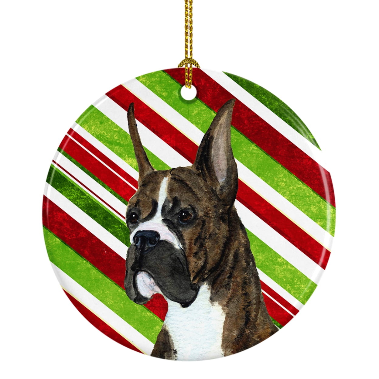 Boxer Candy Cane Holiday Christmas Ceramic Ornament SS4577