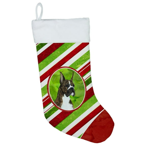Boxer Brindle Cropped Candy Cane Christmas Stocking SS4577