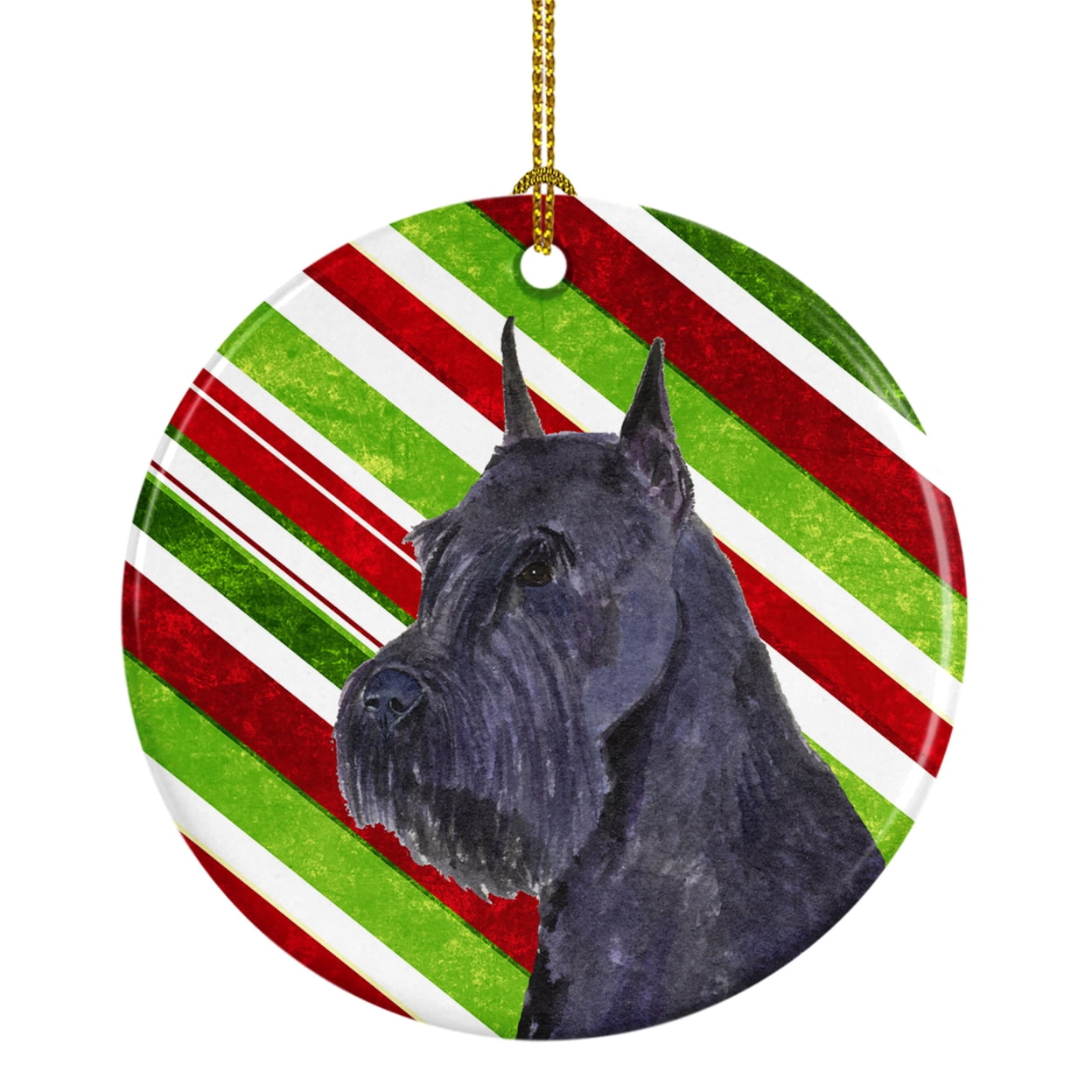 Schnauzer Candy Cane Holiday Christmas Ceramic Ornament SS4592