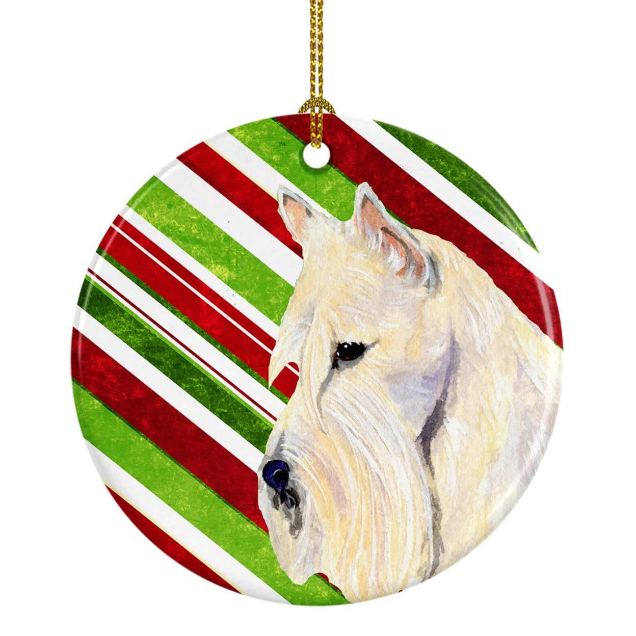 Caroline's Treasures Décorations Noël Husky – Céramique Blanche – Diamètre 7,1 Cm – Avec Cordon Doré