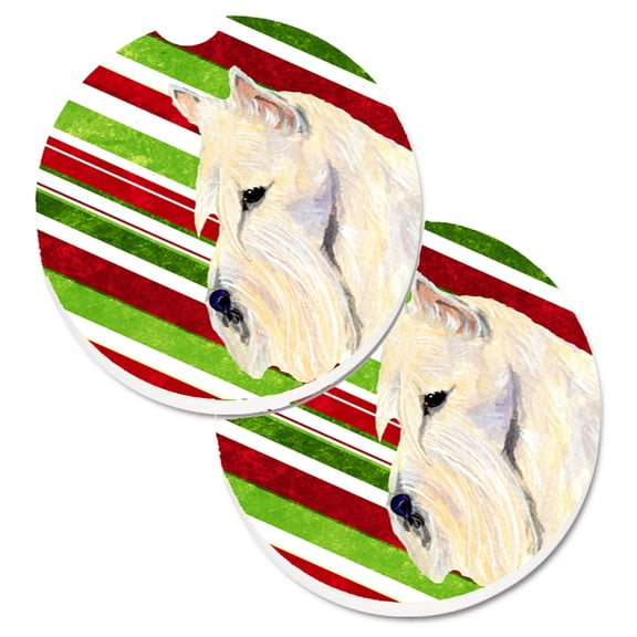 Carolines Treasures SS4599CARC Scottish Terrier Candy Cane Holiday Christmas Set of 2 Cup Holder Car Coasters Large