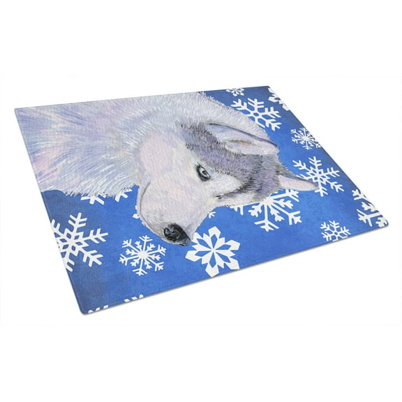 Carolines Treasures SS4602LCB Siberian Husky Winter Snowflakes Holiday Glass Cutting Board Large, 12H x 16W, multicolor