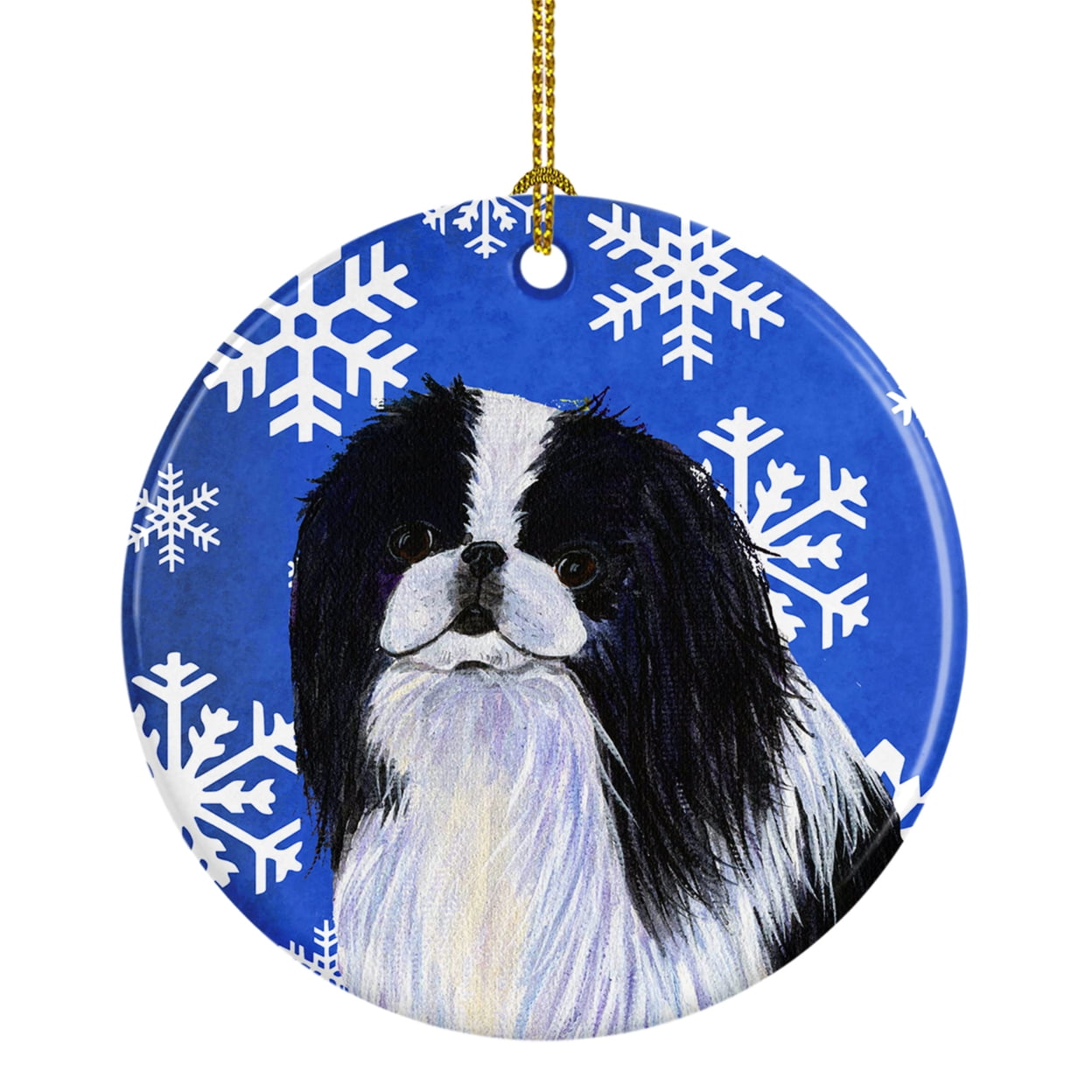Carolines Treasures SS4605-CO1 Japanese Chin Winter Snowflakes Holiday Ceramic Ornament 3 in multicolor