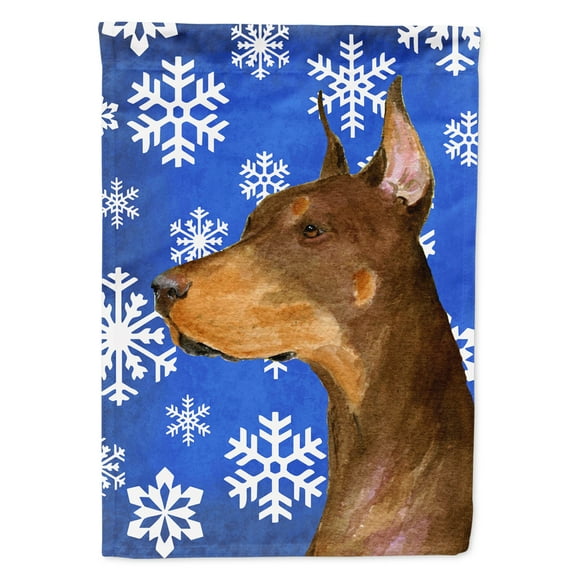 Carolines Treasures SS4606-FLAG-PARENT Doberman Winter Snowflakes Holiday Flag  multicolor