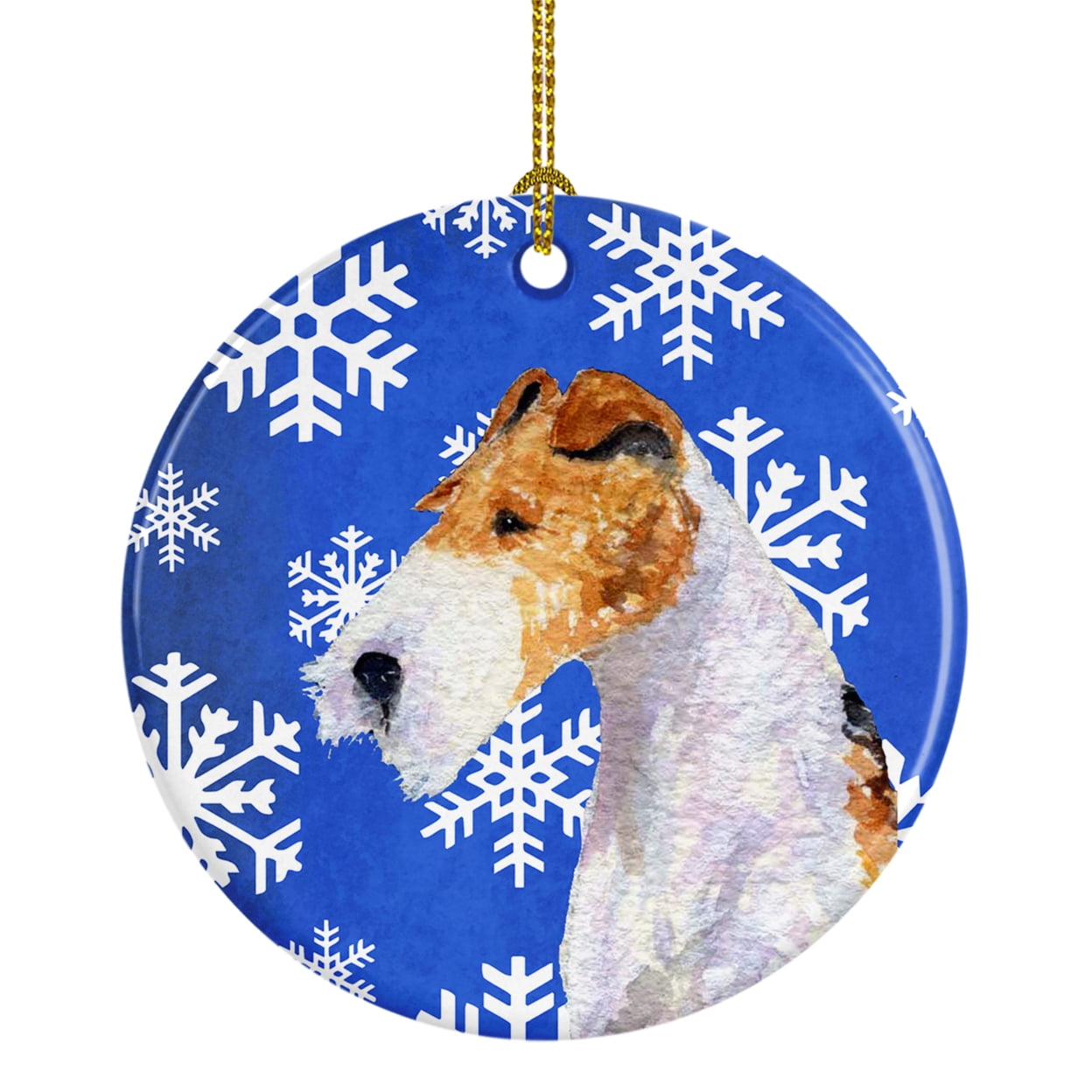 Carolines Treasures SS4616-CO1 Fox Terrier Winter Snowflakes Holiday Ceramic Ornament 3 in multicolor