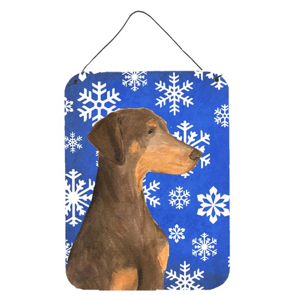 Doberman Winter Snowflakes Holiday Aluminium Metal Wall or Door Hanging Prints
