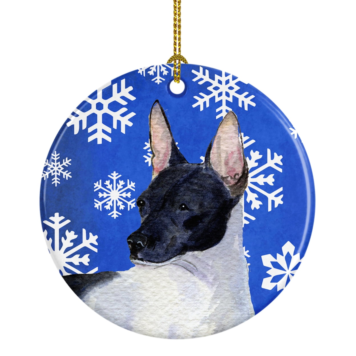 Carolines Treasures SS4618-CO1 Rat Terrier Winter Snowflakes Holiday Ceramic Ornament 3 in multicolor