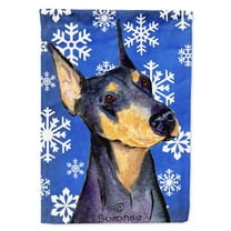 Carolines Treasures SS4633-FLAG-PARENT Doberman Winter Snowflakes Holiday Flag  multicolor