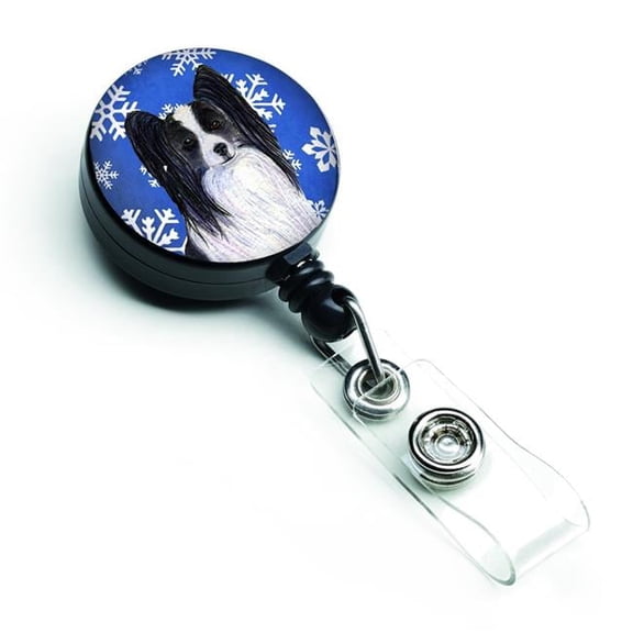 Carolines Treasures SS4643BR Papillon Winter Snowflakes Holiday Retractable Badge Reel