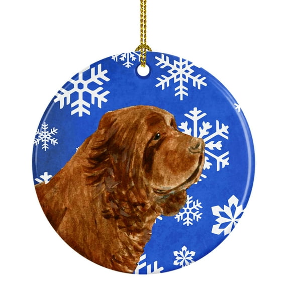 Carolines Treasures SS4648-CO1 Sussex Spaniel Winter Snowflakes Holiday Ceramic Ornament 3 in multicolor