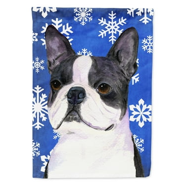 Carolines Treasures SS4654-FLAG-PARENT Boston Terrier Winter Snowflakes Holiday Flag  multicolor