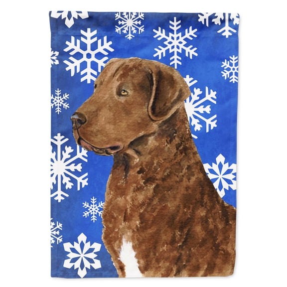 Carolines Treasures SS4669-FLAG-PARENT Chesapeake Bay Retriever Winter Snowflakes Holiday Flag  multicolor