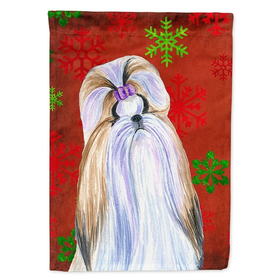 Carolines Treasures SS4672-FLAG-PARENT Shih Tzu Red and Green Snowflakes Holiday Christmas Flag multicolor