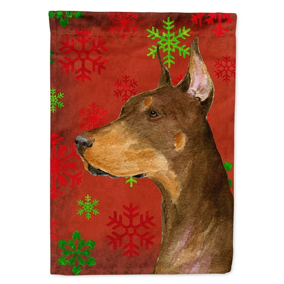 Carolines Treasures SS4675-FLAG-PARENT Doberman Red and Green Snowflakes Holiday Christmas Flag  multicolor