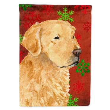 Carolines Treasures SS4683-FLAG-PARENT Golden Retriever Red Green Snowflake Holiday Christmas Flag  multicolor