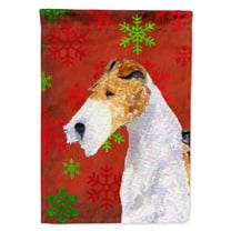 Carolines Treasures SS4685-FLAG-PARENT Fox Terrier Red and Green Snowflakes Holiday Christmas Flag  multicolor