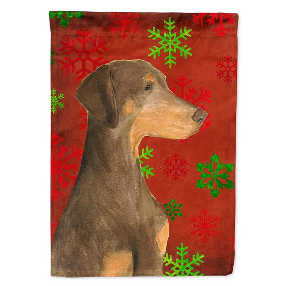 Carolines Treasures SS4686-FLAG-PARENT Doberman Red and Green Snowflakes Holiday Christmas Flag  multicolor