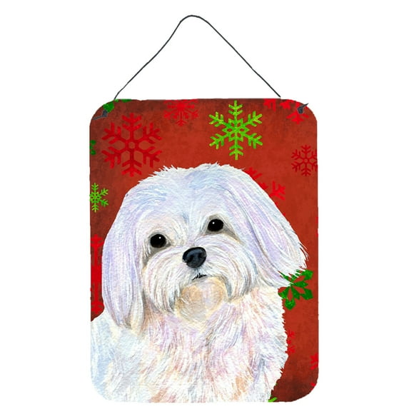Carolines Treasures SS4689DS1216 Maltese Red and Green Snowflakes Holiday Christmas Wall or Door Hanging Prints 12WX16H