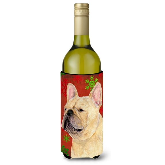 Carolines Treasures SS4692LITERK French Bulldog Red and Green Snowflakes Holiday Christmas Wine Bottle Hugger Wine
