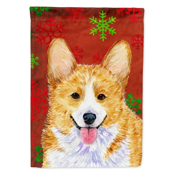 Carolines Treasures SS4693-FLAG-PARENT Corgi Red and Green Snowflakes Holiday Christmas Flag multicolor