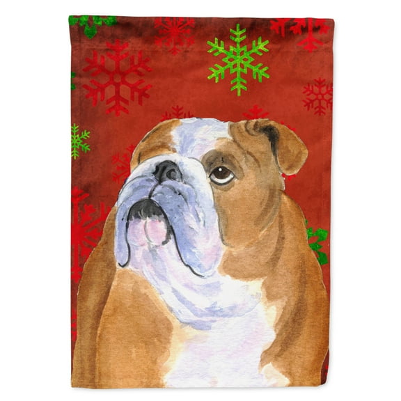 Carolines Treasures SS4698-FLAG-PARENT Bulldog English Red and Green Snowflakes Holiday Christmas Flag  multicolor