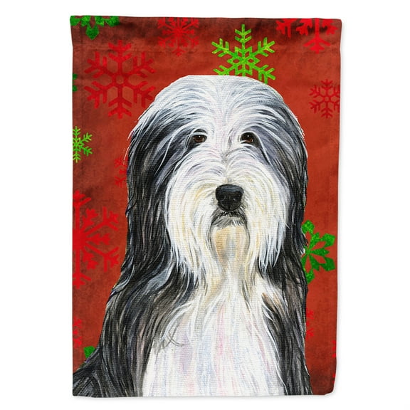 Carolines Treasures SS4704-FLAG-PARENT Bearded Collie Red and Green Snowflakes Holiday Christmas Flag  multicolor