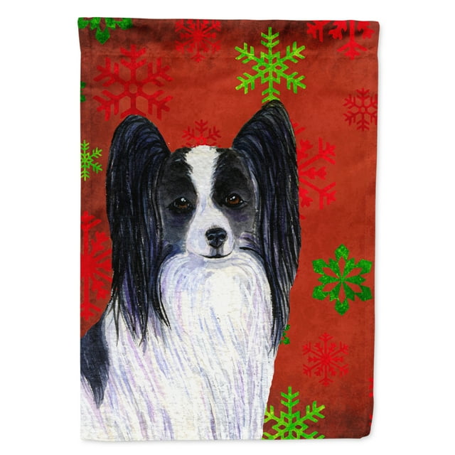Carolines Treasures SS4712-FLAG-PARENT Papillon Red and Green Snowflakes Holiday Christmas Flag  multicolor