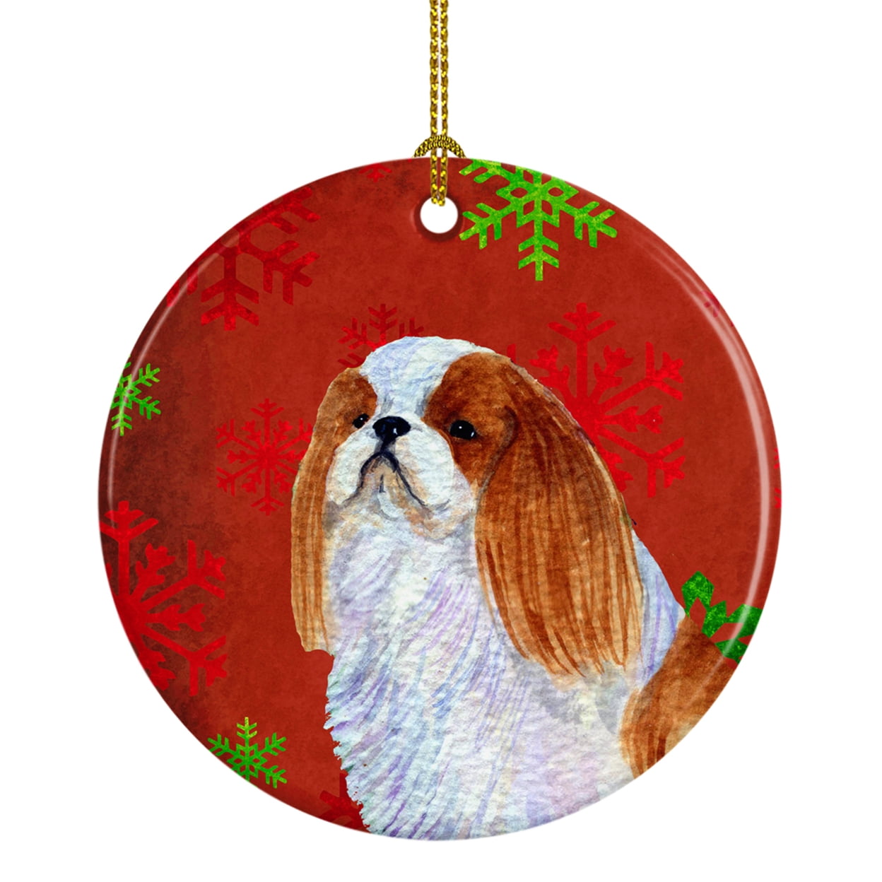 Carolines Treasures LH9306-CO1 Old English Sheepdog Winter Snowflakes Holiday Ceramic Ornament 3 in multicolor