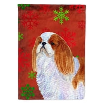 Carolines Treasures SS4714-FLAG-PARENT English Toy Spaniel Red and Green Snowflakes Holiday Christmas Flag  multicolor