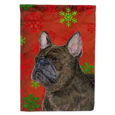 Carolines Treasures SS4726-FLAG-PARENT French Bulldog Red and Green Snowflakes Holiday Christmas Flag  multicolor