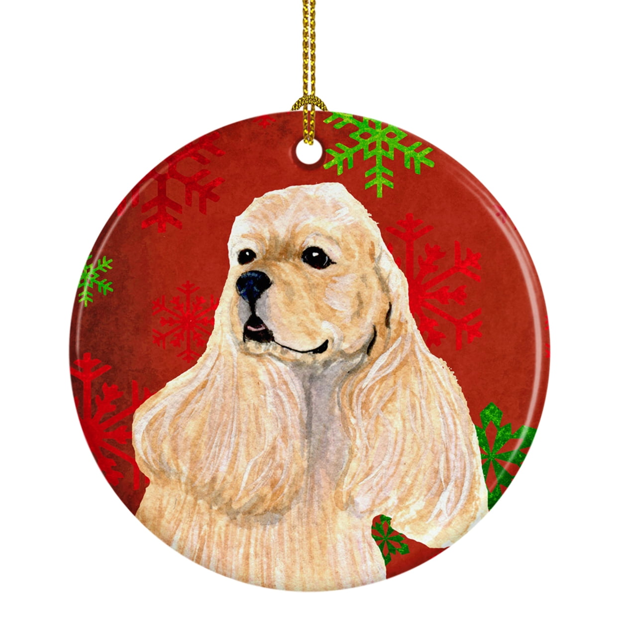 Buff Cocker Spaniel Red Snowflakes Christmas Ceramic Ornament