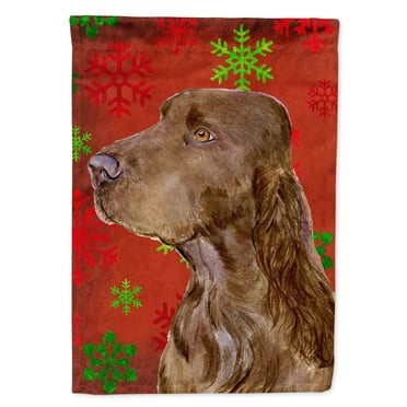 Carolines Treasures SS4732-FLAG-PARENT Field Spaniel Red and Green Snowflakes Holiday Christmas Flag  multicolor