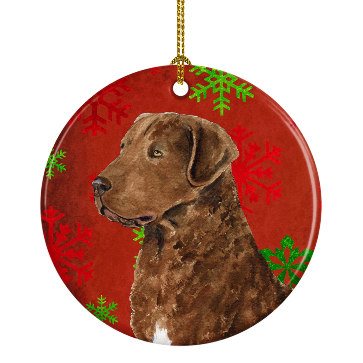 Decorazione Natalizia In Ceramica – Chesapeake Bay Retriever Fiocchi Rossi – Caroline's Treasures