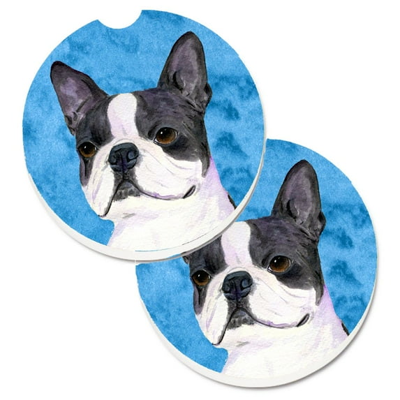 Carolines Treasures SS4792-BUCARC Blue Boston Terrier Set of 2 Cup Holder Car Coasters Large multicolor