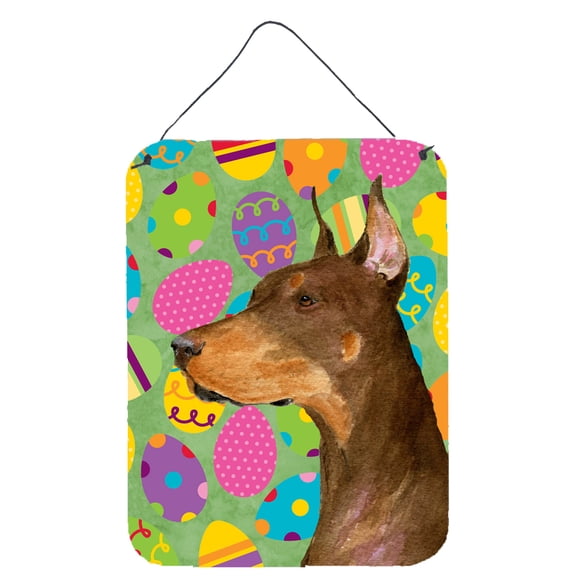 Doberman Easter Eggtravaganza Aluminium Metal Wall or Door Hanging Prints