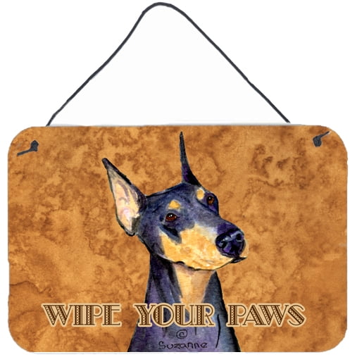 Carolines Treasures SS4891DS812 Black and Tan Doberman Wipe your Paws Wall or Door Hanging Prints 8x12 multicolor