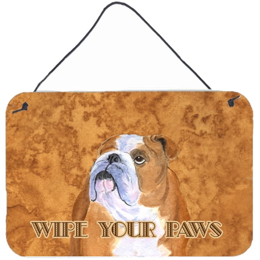 Carolines Treasures SS4893DS812 Bulldog English Wipe your Paws Wall or Door Hanging Prints 8x12 multicolor