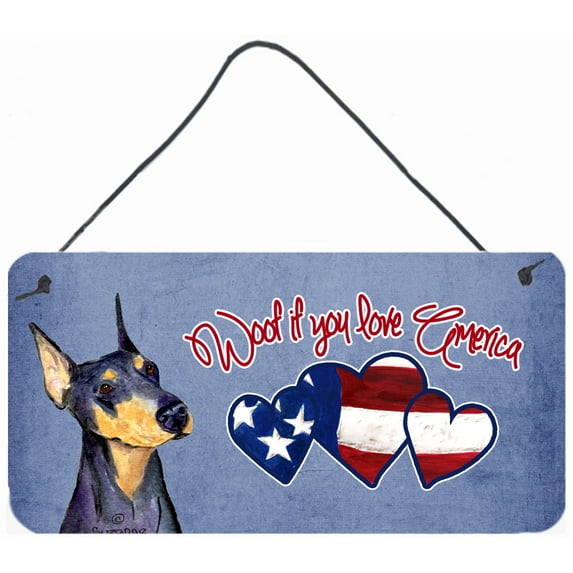 Carolines Treasures SS5006DS612 Woof if you love America Doberman Wall or Door Hanging Prints 6HX12W multicolor