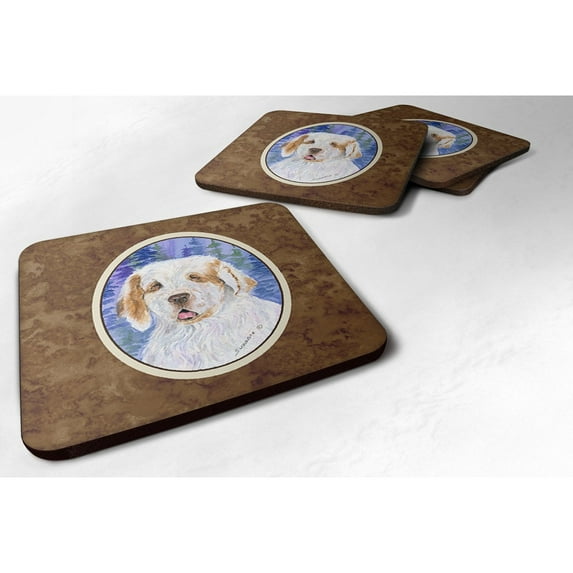 Carolines Treasures SS8008FC Clumber Spaniel Foam Coaster Set of 4 3 1/2 x 3 1/2 multicolor