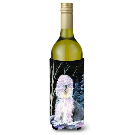 Carolines Treasures SS8409LITERK Starry Night Old English Sheepdog Wine Bottle Hugger Wine Bottle multicolor