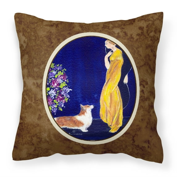 Carolines Treasures SS8546PW1414 Lady with her Corgi Fabric Decorative Pillow, 14Hx14W, multicolor